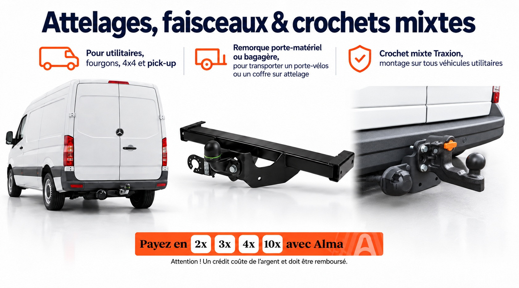 Attelages et crochets mixtes pour véhicules utilitaires